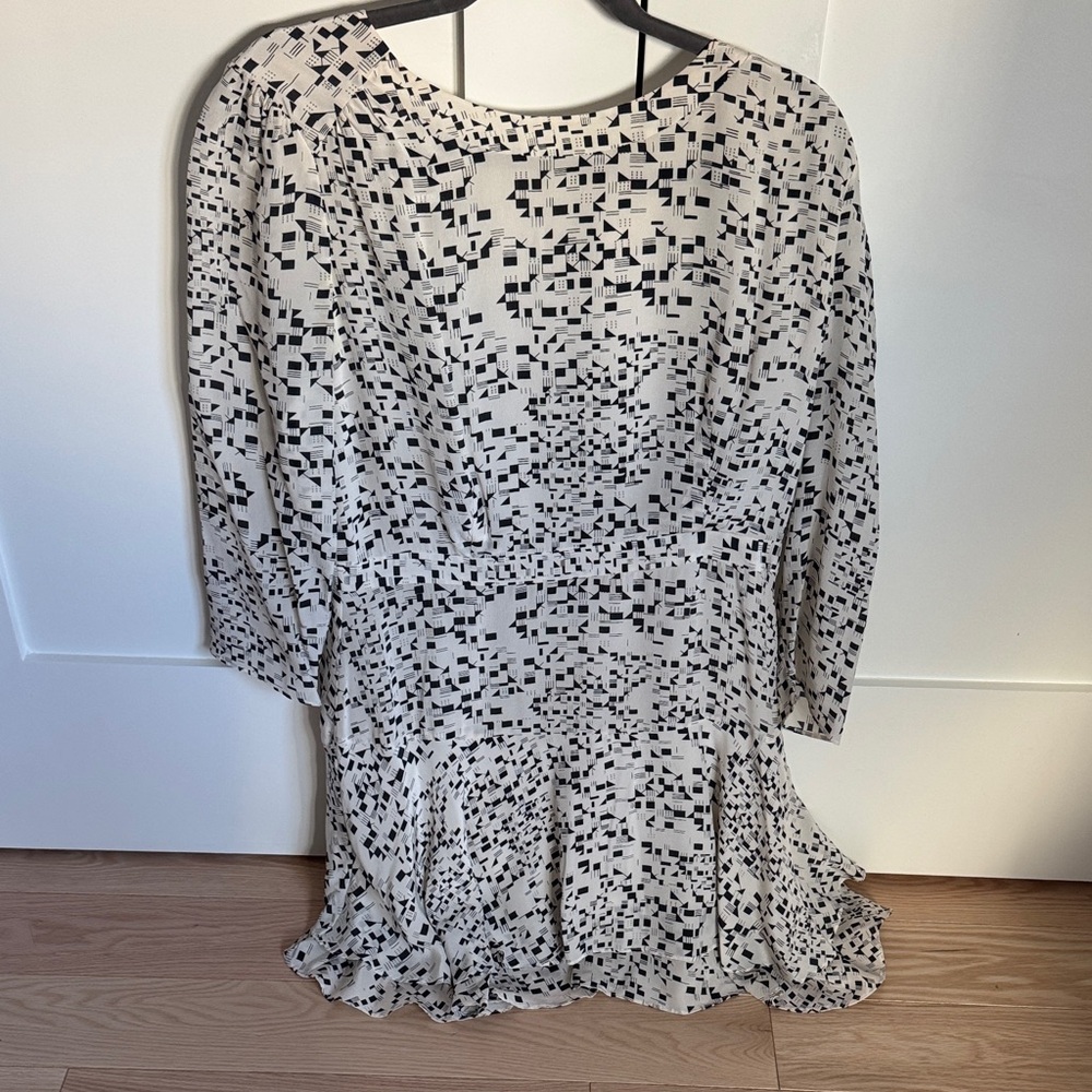Reiss Giselle Black & White Geo Print Long Sleeve Dress